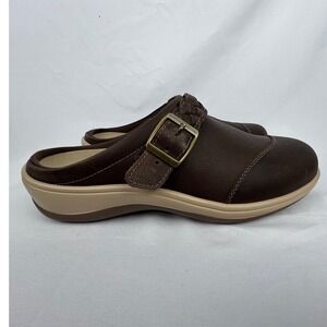 Orthofeet 72012 Leather Mule Comfort Slip On Flat Brown Womens 9 WIDE WIDTH